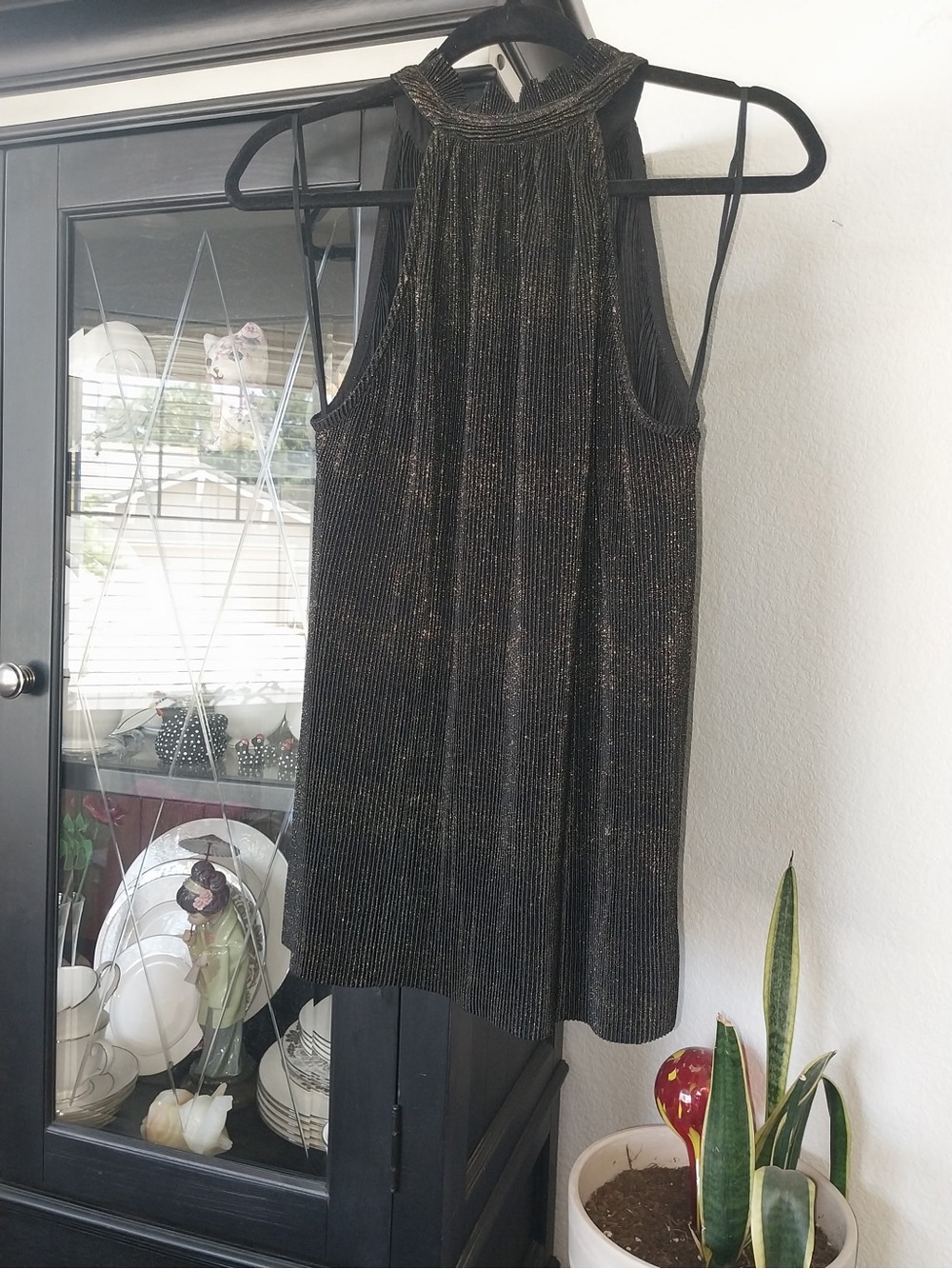 RACHEL Rachel Roy Black Metallic Pleated Knit Top